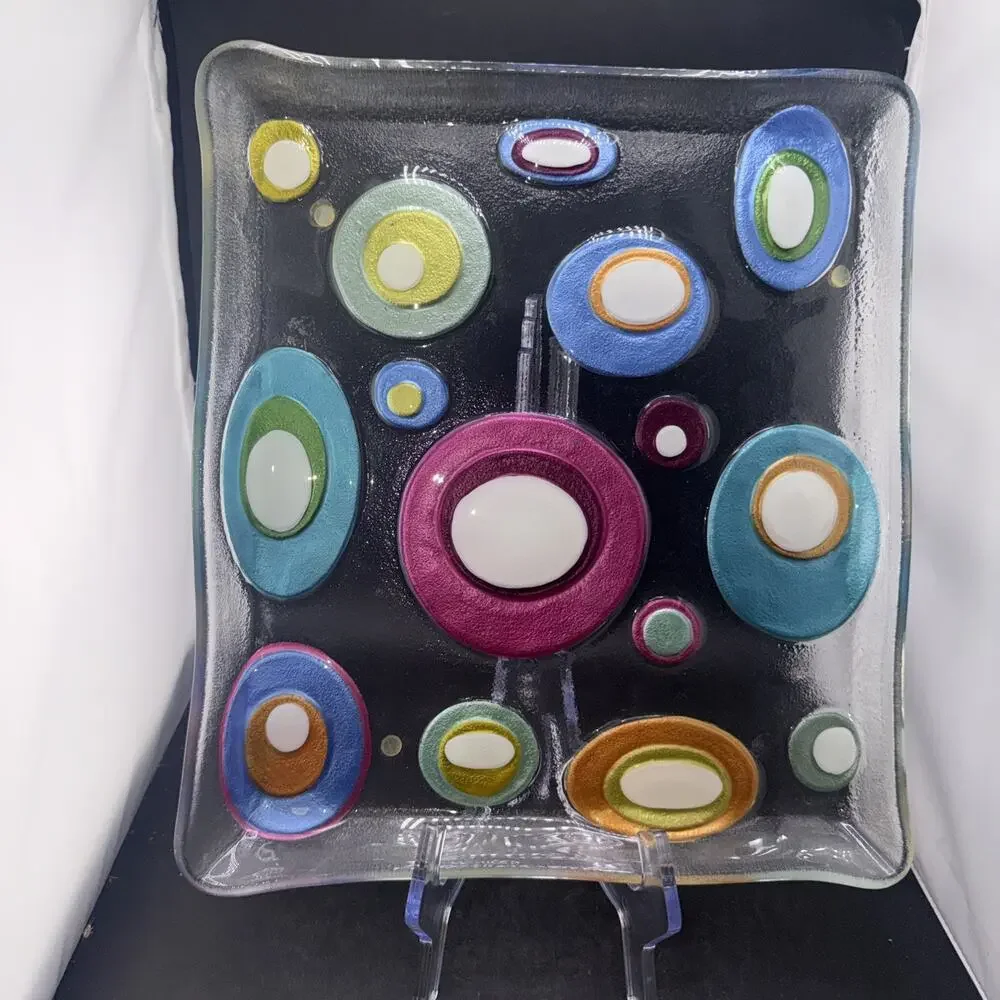 Lori Siebert Silvestri Hand Blown Art Glass Decorative Tray Platter Bubble